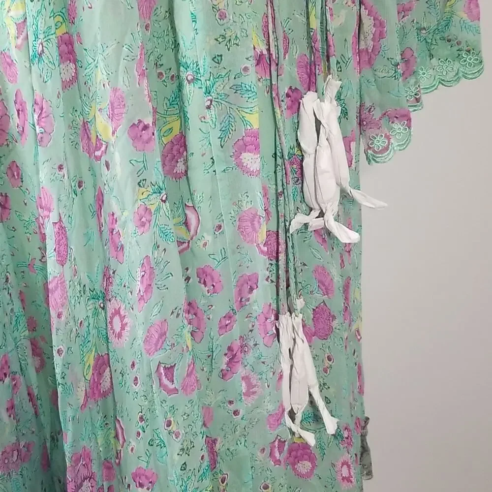 NWT Hemant & Nandita Hera Long Floral Dress Green Midi Medium $546 Retail - Picture 7 of 13